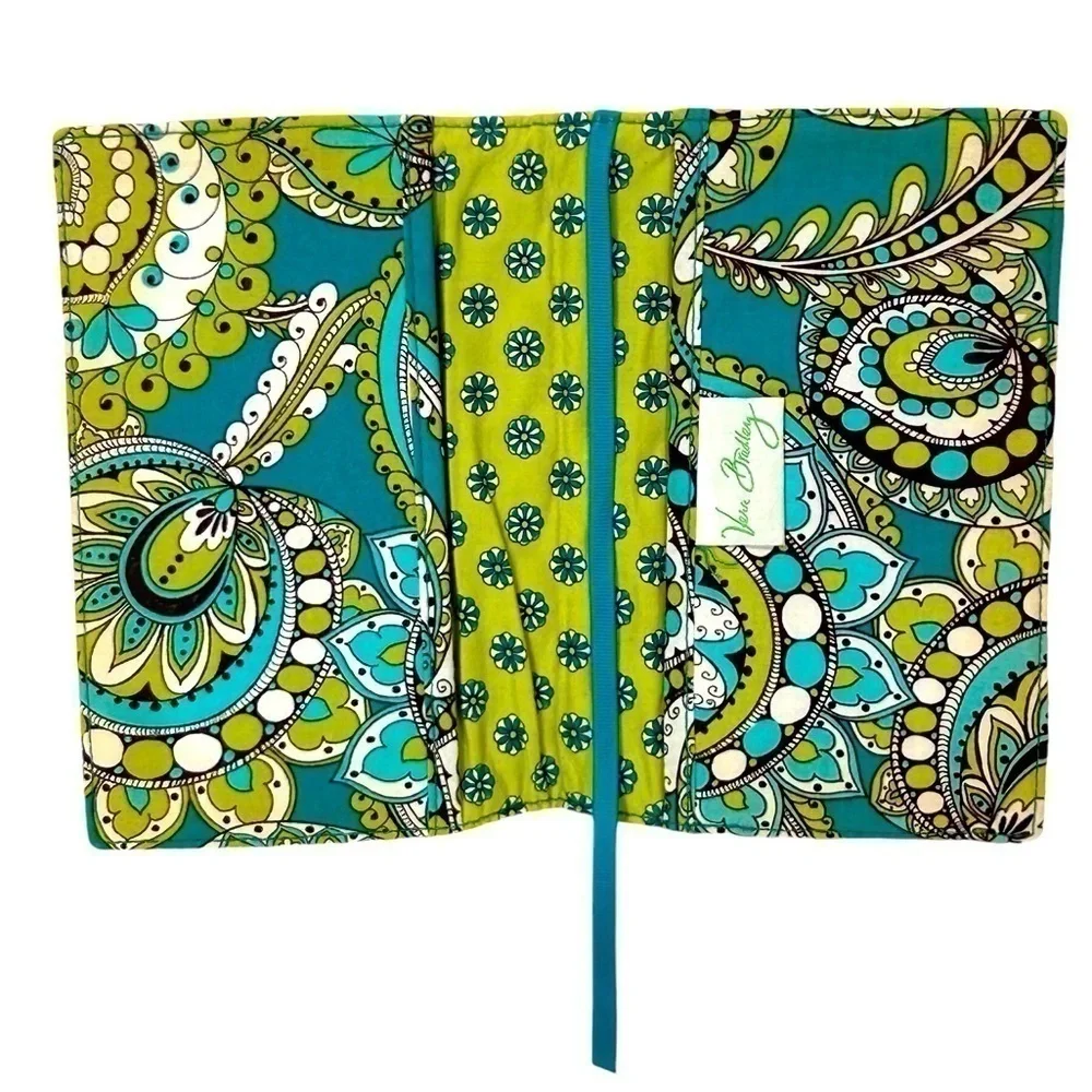 Vera Bradley Paper Book Cover Peacock Lime/Teal/Brown Paisley/Floral EUC